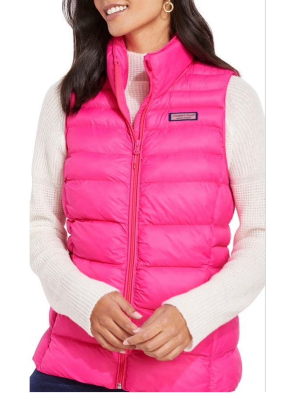 Vineyard Vines Puffer Vest Pink Women's Medium Preppy $120 - Picture 10 of 11